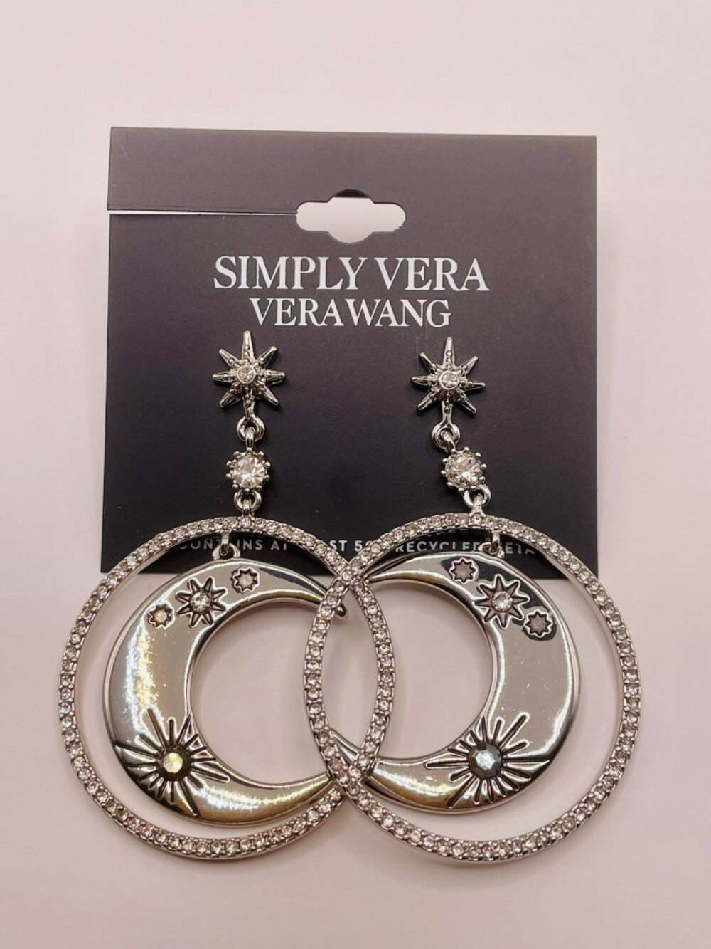 New Simply Vera - Vera Wang Moon & Star Drop Earrings Silver-Tone -29B